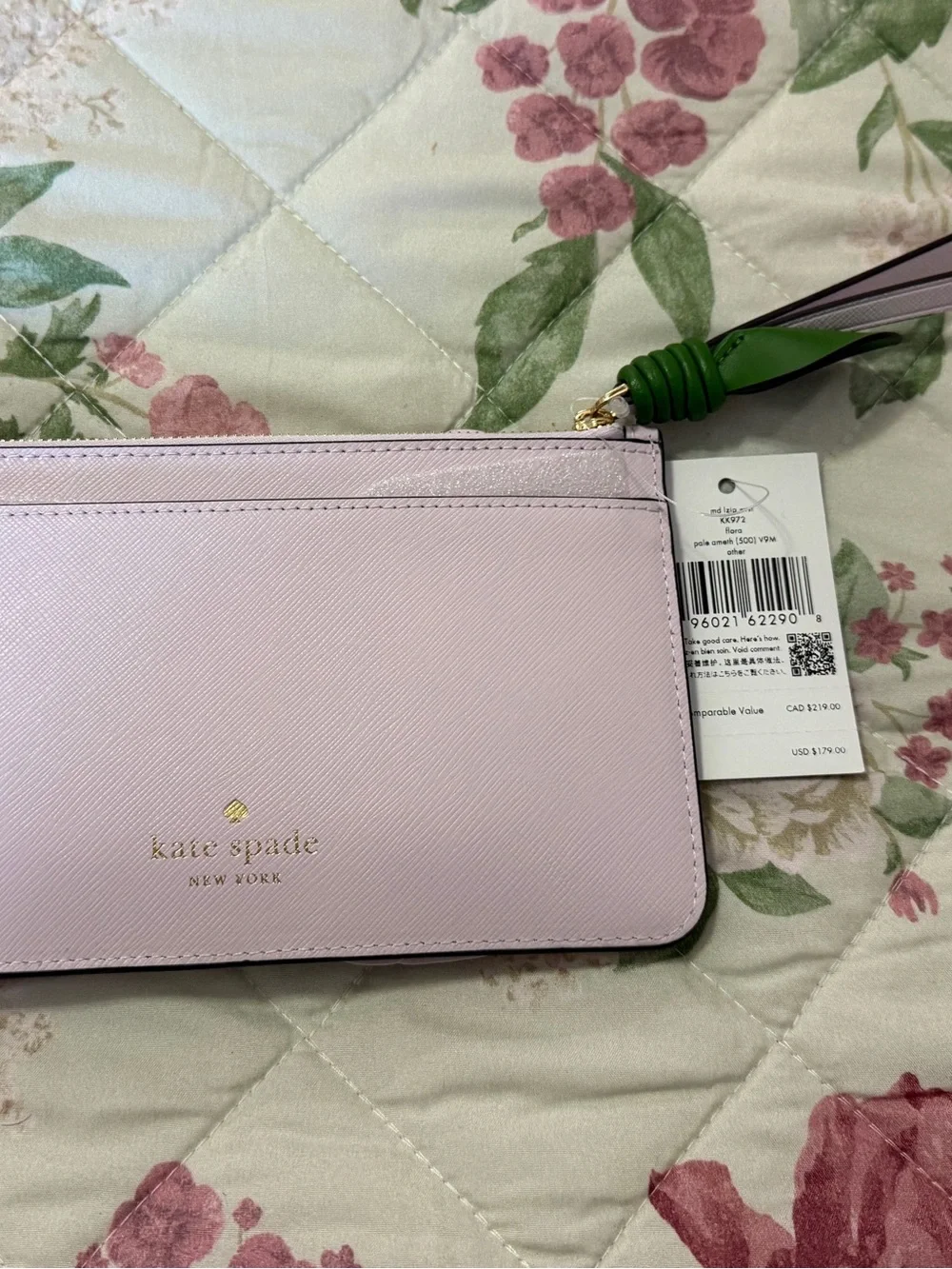 kate spade Floral Appliqué Wristlet Clutch - Light Lavender with Green Accent